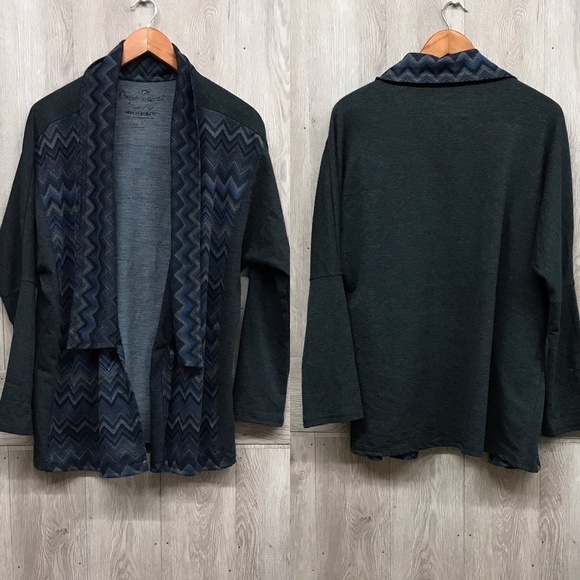 Onque Casuals Chevron Open Cardigan Blue BB349 - Picture 2 of 3